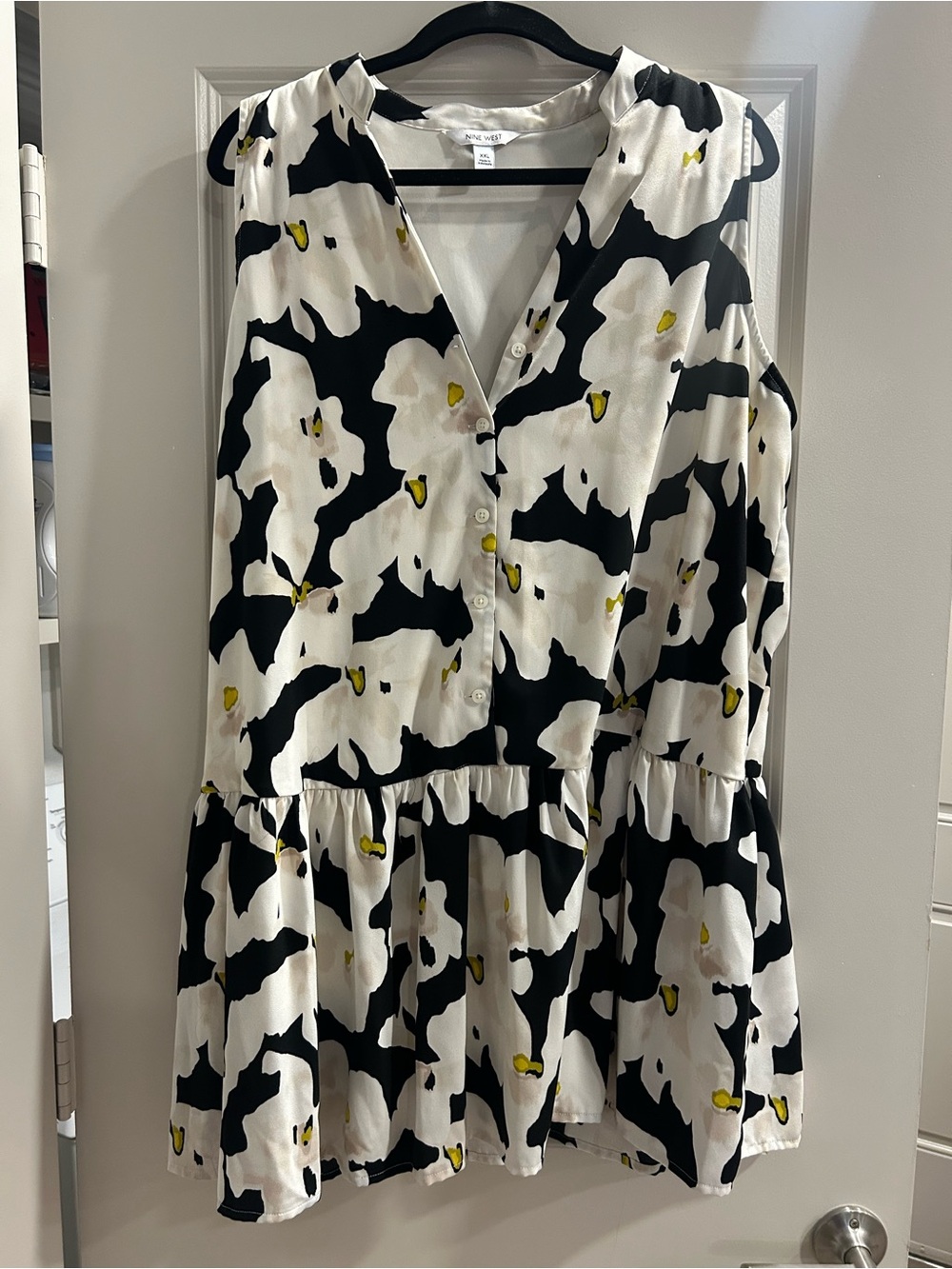 Nine West Black & White Floral Tiered Dress with Yellow Details